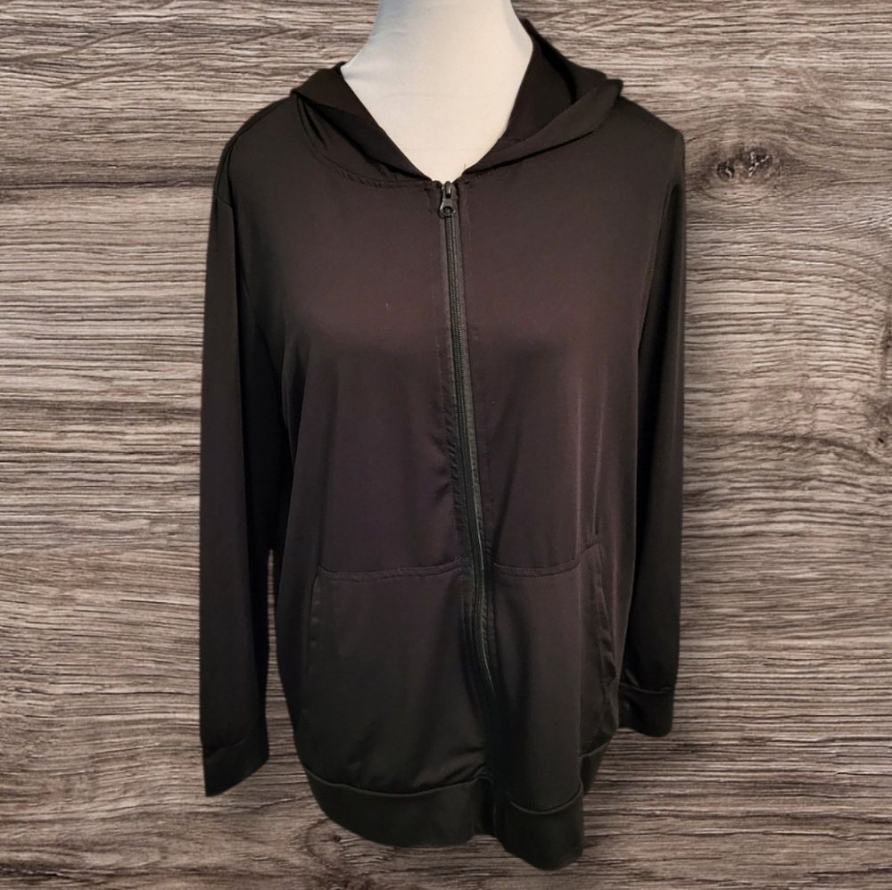 Real Essentials Athletic Zip-Up Windbreaker with Hood & 2 Front Pockets, Large,…